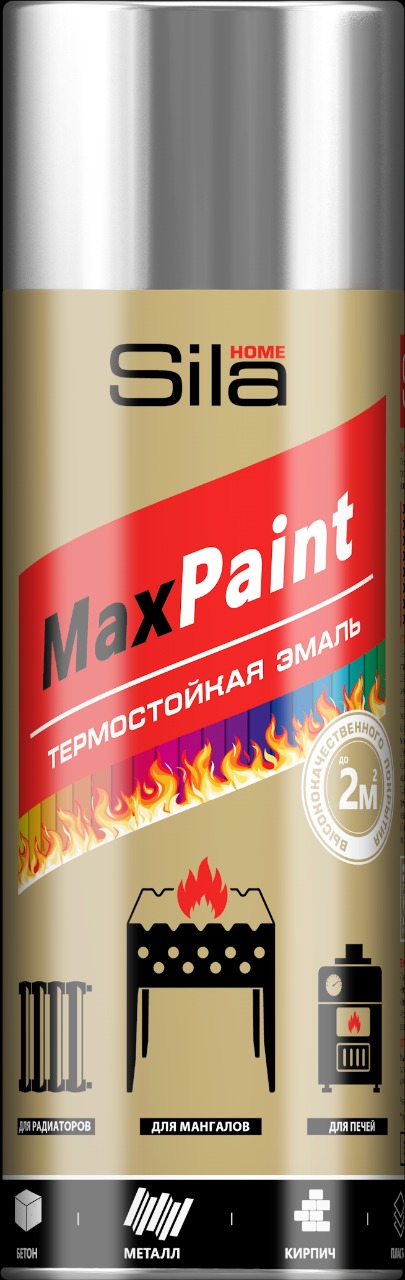 детальное изображение Эмаль аэрозольная Sila HOME Max Paint, термостойкая, серебряный.,520мл