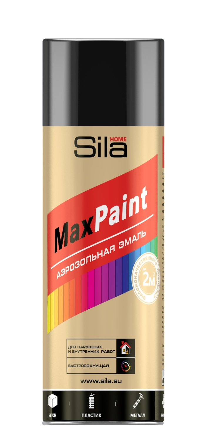 детальное изображение Эмаль аэрозольная Sila HOME Max Paint, универс., черный глянцевый RAL9005, 520мл