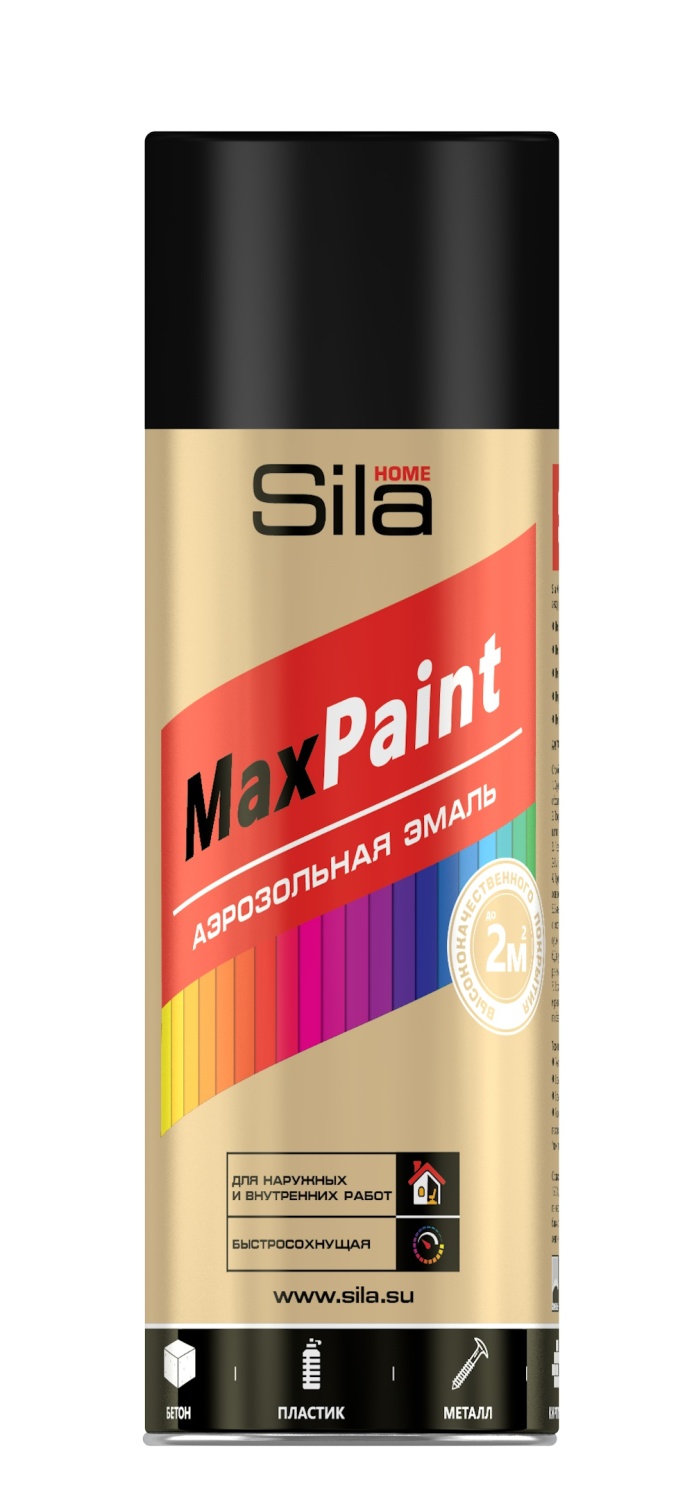 детальное изображение Эмаль аэрозольная Sila HOME Max Paint, универс., черный матовый RAL9005, 520мл