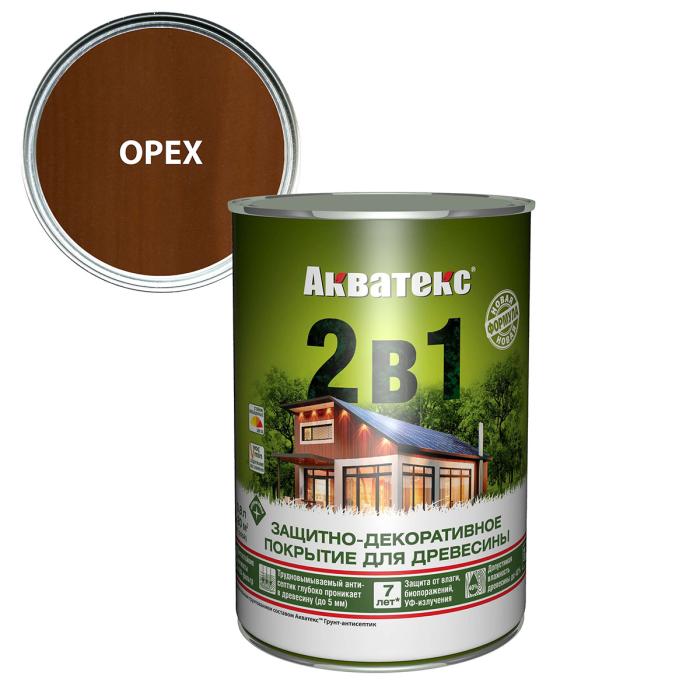 детальное изображение Антисептик Акватекс "2 в1" биозащитный для дерева (орех), 0,8 л